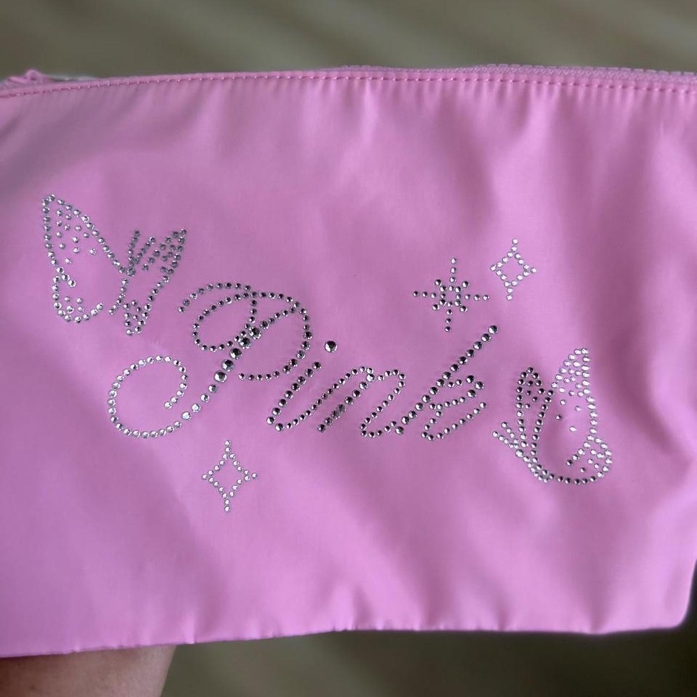 Victoria's Secret makeup bag with rhinestone 'Pink' logo,butterflies and stars.